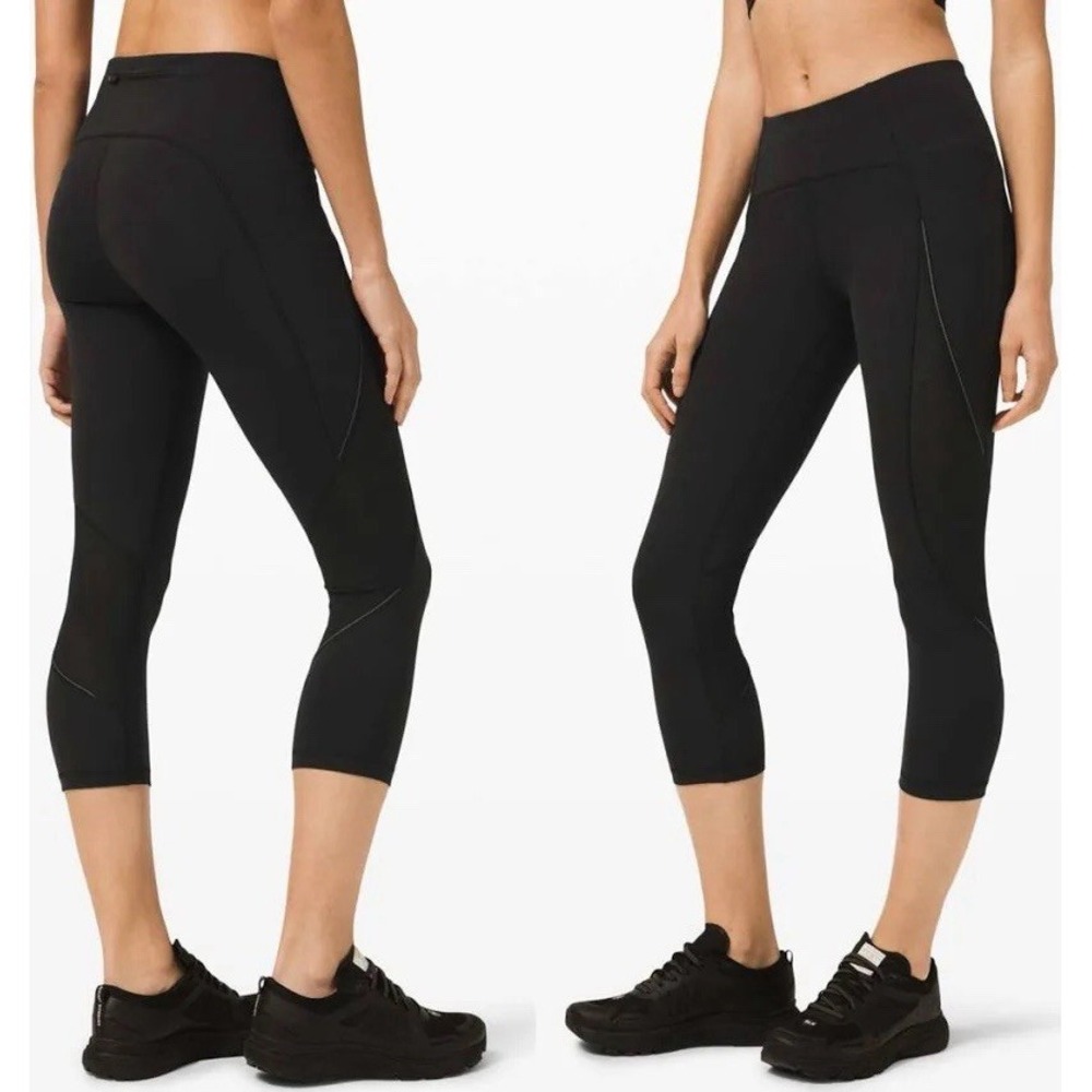 Lululemon Run Off Route Mid Rise Crop 21" Velocity Mesh Black Size 2